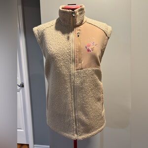 Lub dub apparel Cream Sherpa Vest with print stethoscope Detail